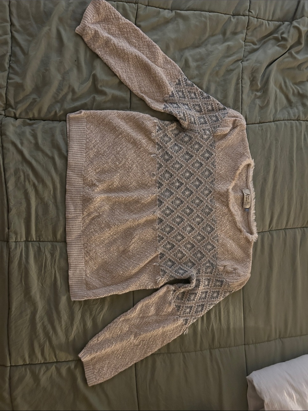 Cozy Alpaca Patterned Crewneck Sweater - Light Taupe - Youth XL / Adult XS